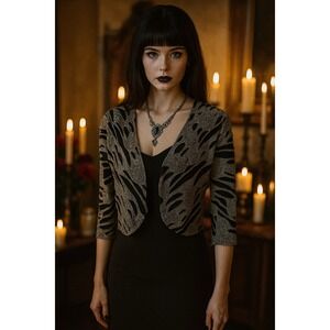 Whimisigoth Fairy Grunge Goth Y2K Thrashed Metallic Silver Black Cropped L Shrug